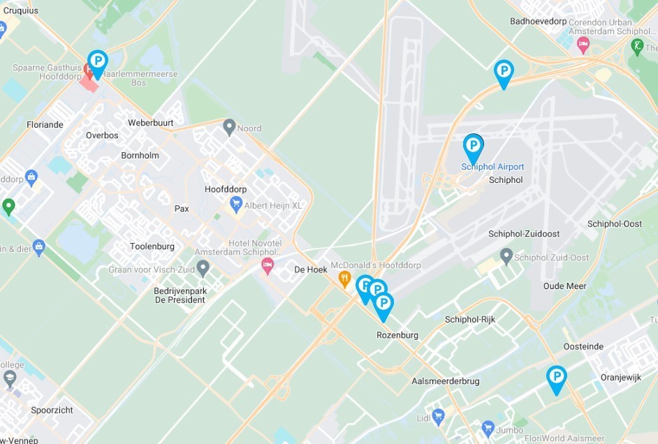 Plattegrond Schiphol Parkeren Op Of Rondom De Luchthaven